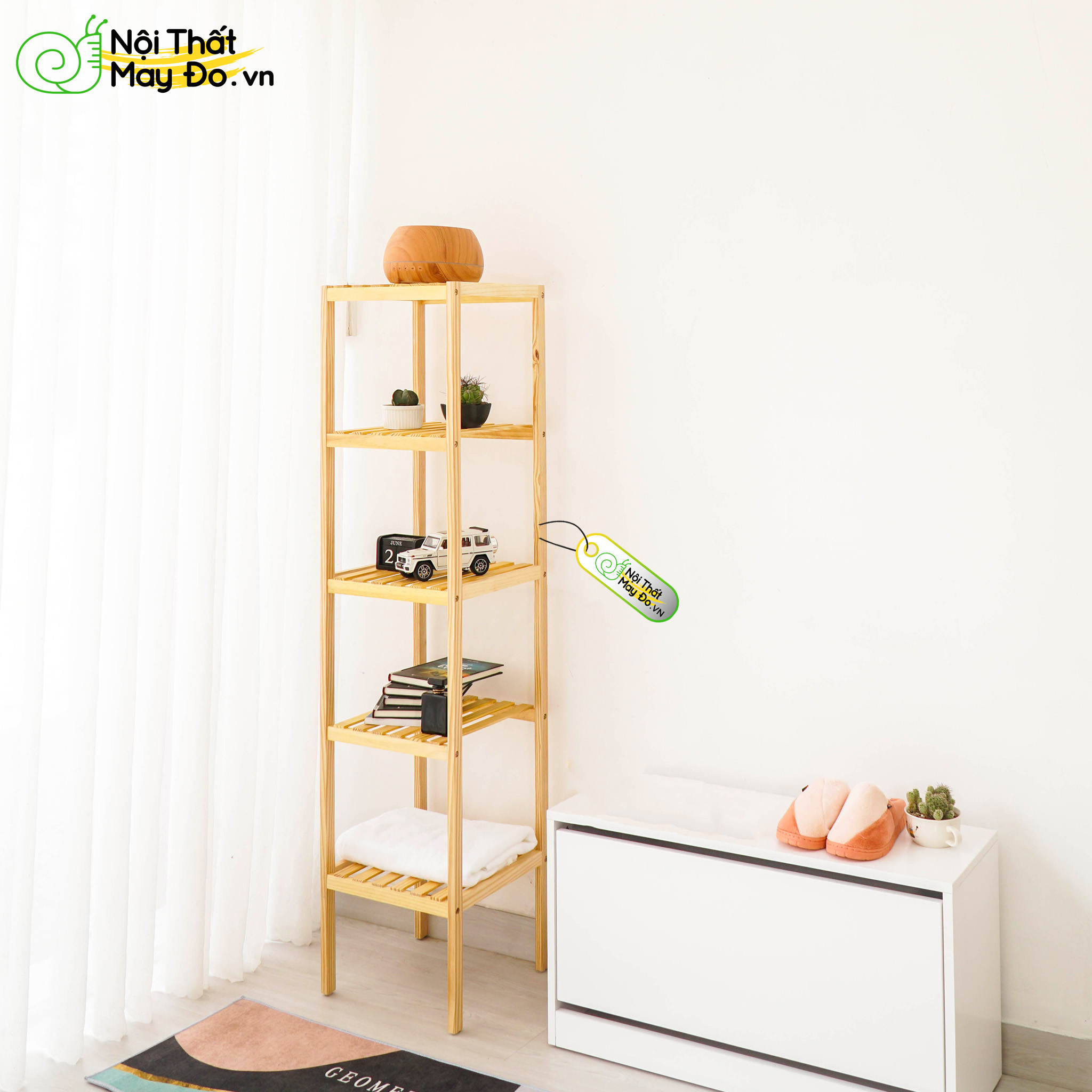 Kệ Gỗ Đa Năng - SHELF 5F- Thiết Kế 5 Tầng Hiện Đại - Chất Liệu Gỗ Thông Bền Chắc - Dễ Di Chuyển - Có 2 Màu Sắc