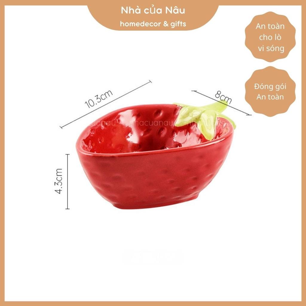 Set 2 bát phù hợp cho bé ăn dặm, làm bát ăn lẩu hình DÂU TÂY đáng yêu từ sứ dày dặn an toàn cho lò vi sóng