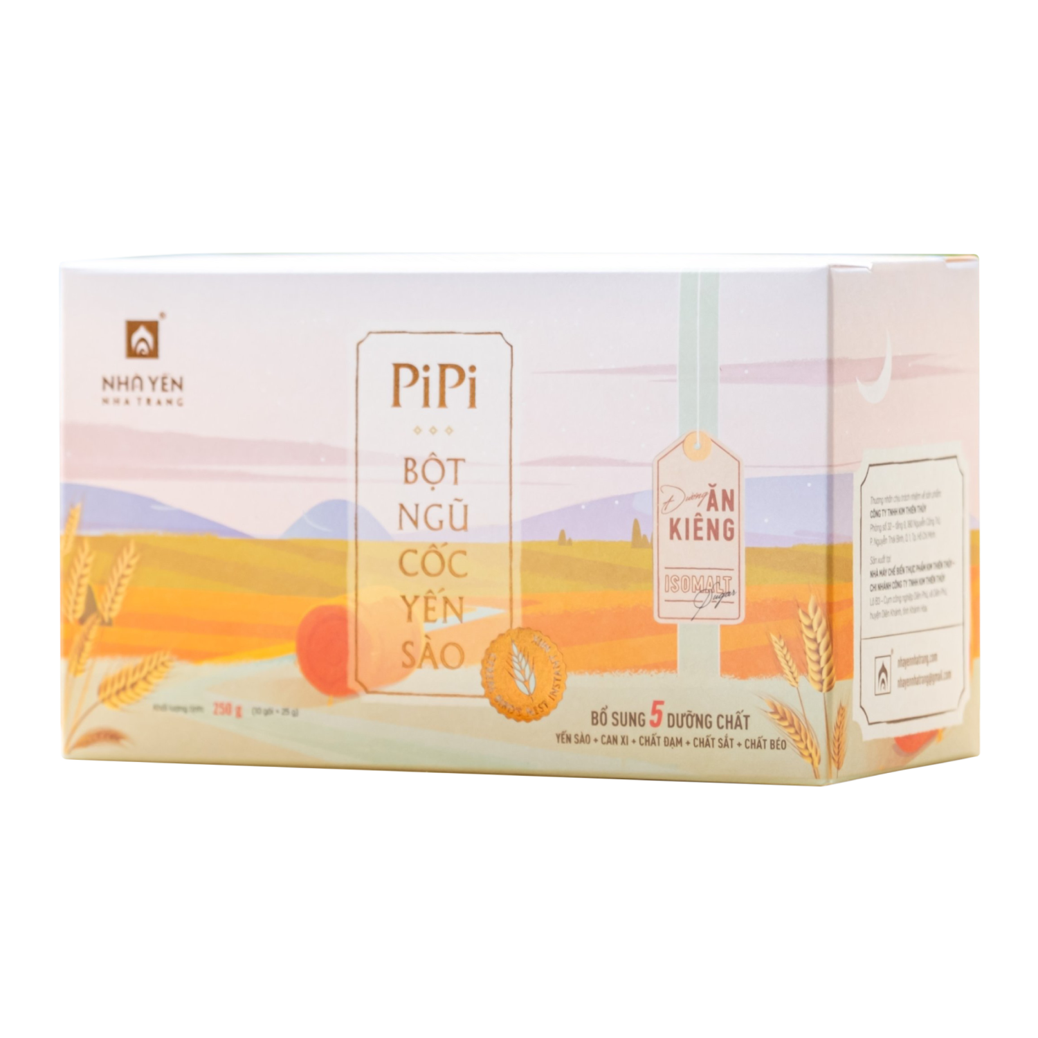 Bột Ngũ Cốc Yến Sào PiPi - Nhà Yến Nha Trang - Hộp 10 Gói - Loại Ít Đường - Bột Ngũ Cốc Ăn Kiêng Giảm Cân - Bột Ngũ Cốc Dinh Dưỡng - Hàng Chính Hãng