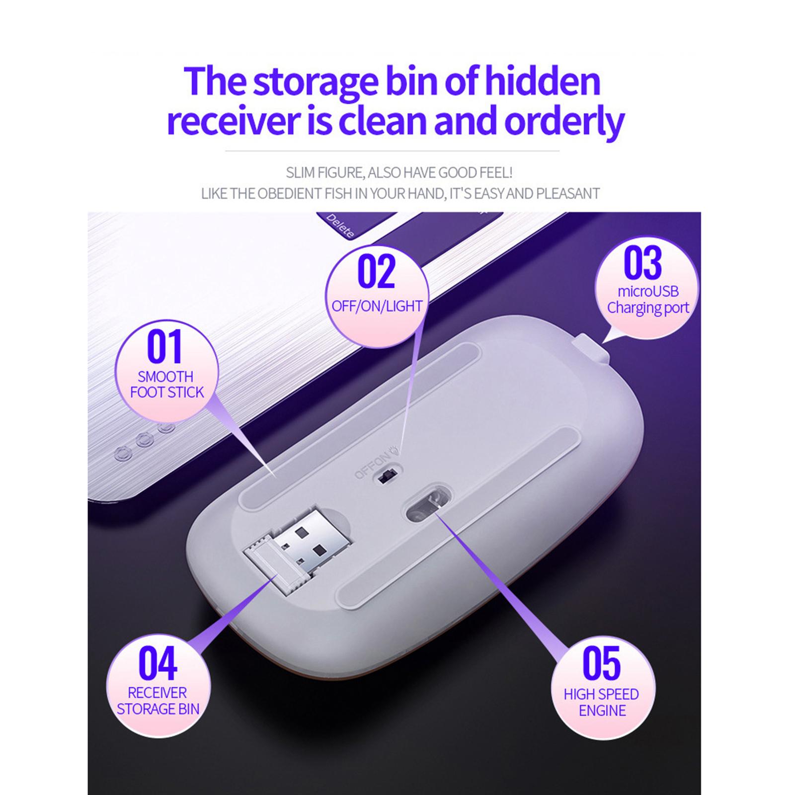 2.4GHz Wireless Mice Silent Mouse Rechargeable Adjustable DPI for Computer Laptop Tablet Desktop Multi Button Cordless
