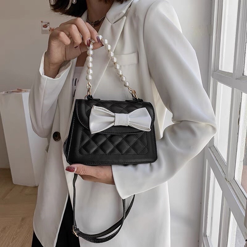 Túi Đeo Chéo Nữ Đẹp, Túi Đeo Vai Đính Nơ Quai Ngọc Hottrend TXHQ 100