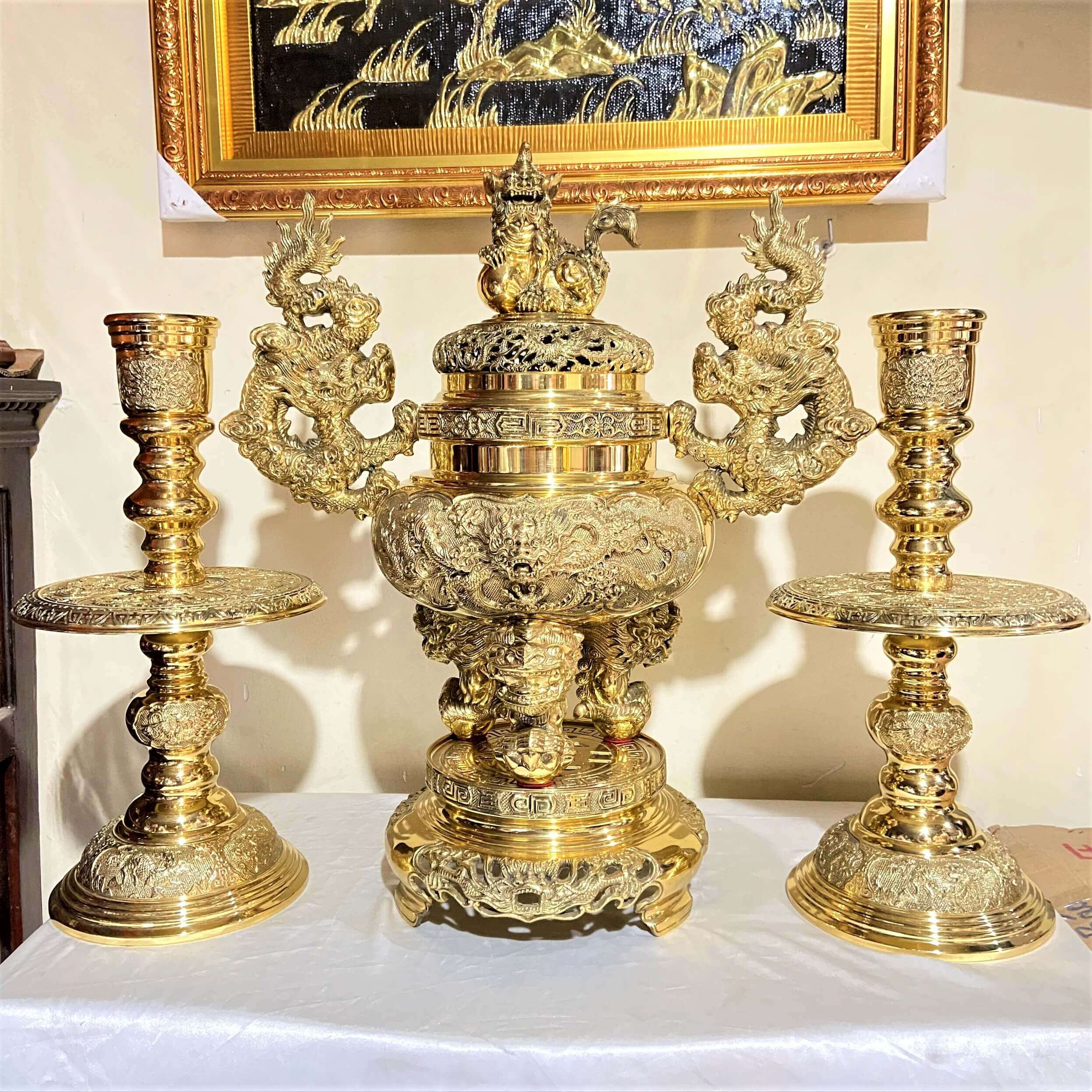 Bộ Tam Sự Đỉnh Tròn Bằng Đồng Cao 62cm