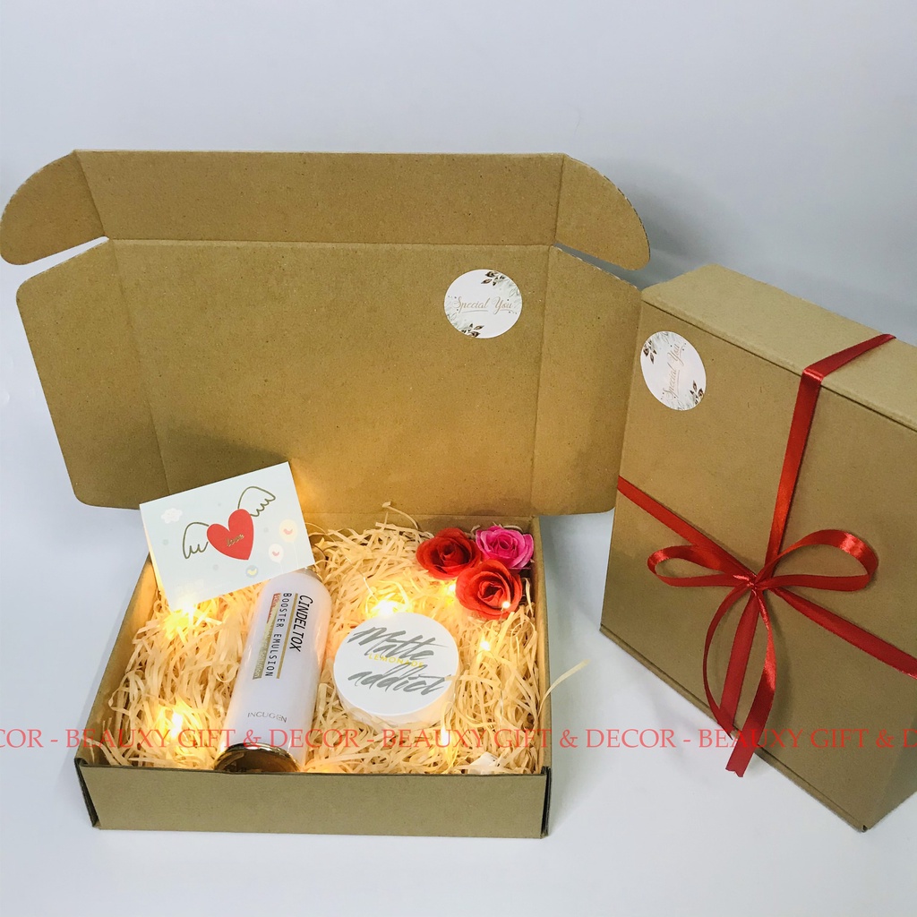 Hộp đựng quà sinh nhật, hộp kraft đựng quà valentine full phụ kiện
