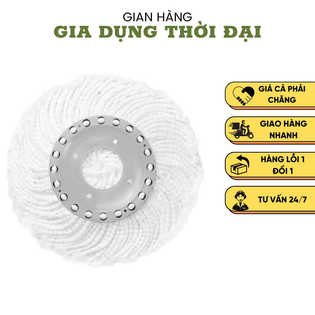 Bông Lau Nhà Xoay 360 Độ OMEGA SUPA MOP Đài Loan - Sợi Bông Mềm Mịn - Thấm Hút Tốt - Chống Trầy Xước Sàn Gỗ