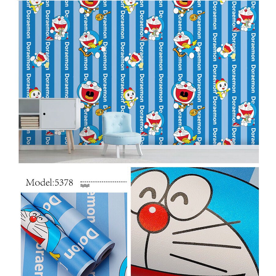 Cuộn 5m giấy dán tường decal pvc có keo khổ 0.45m - doremon NXX01