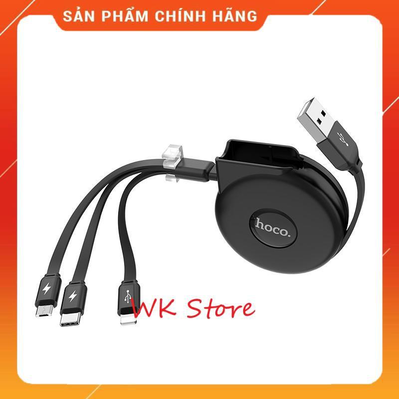 Cáp sạc 3 in 1 dây rút Hoco U50 (Micro, Lightning, Type-C) - Hàng chính hãng