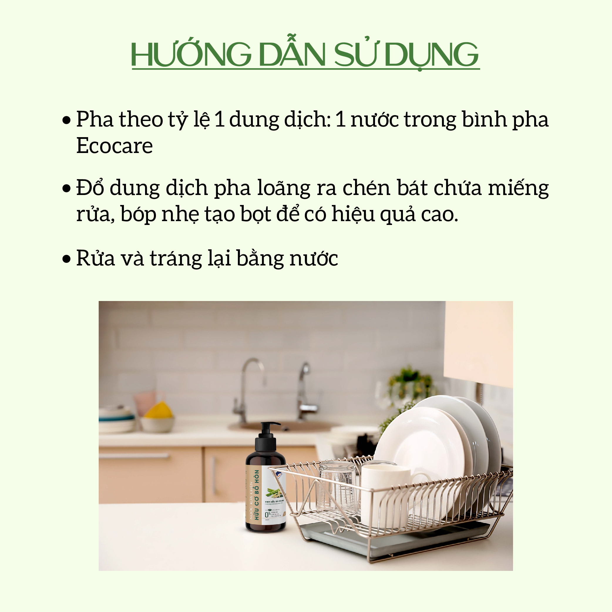 Nước Rửa Chén Hữu Cơ Chiết Xuất Bồ Hòn Kết Hợp Tinh Dầu Sả Chanh/Chanh Gừng/Cam/Quế ECOCARE 500ml Bảo Vệ Da Tay, An Toàn Cho Bé