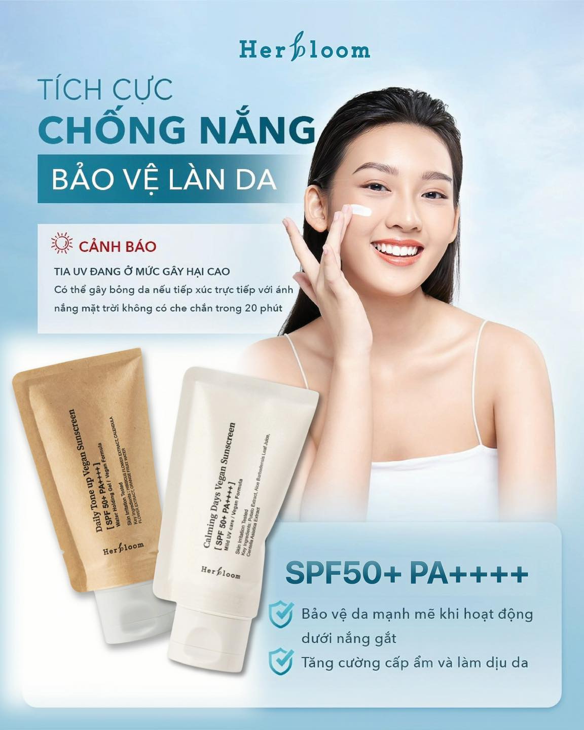 Kem Chống Nắng Herbloom Thuần Chay Daily Toneup/ Calming Days Vegan Sunscreen SPF 50+ / PA ++++ 50ML