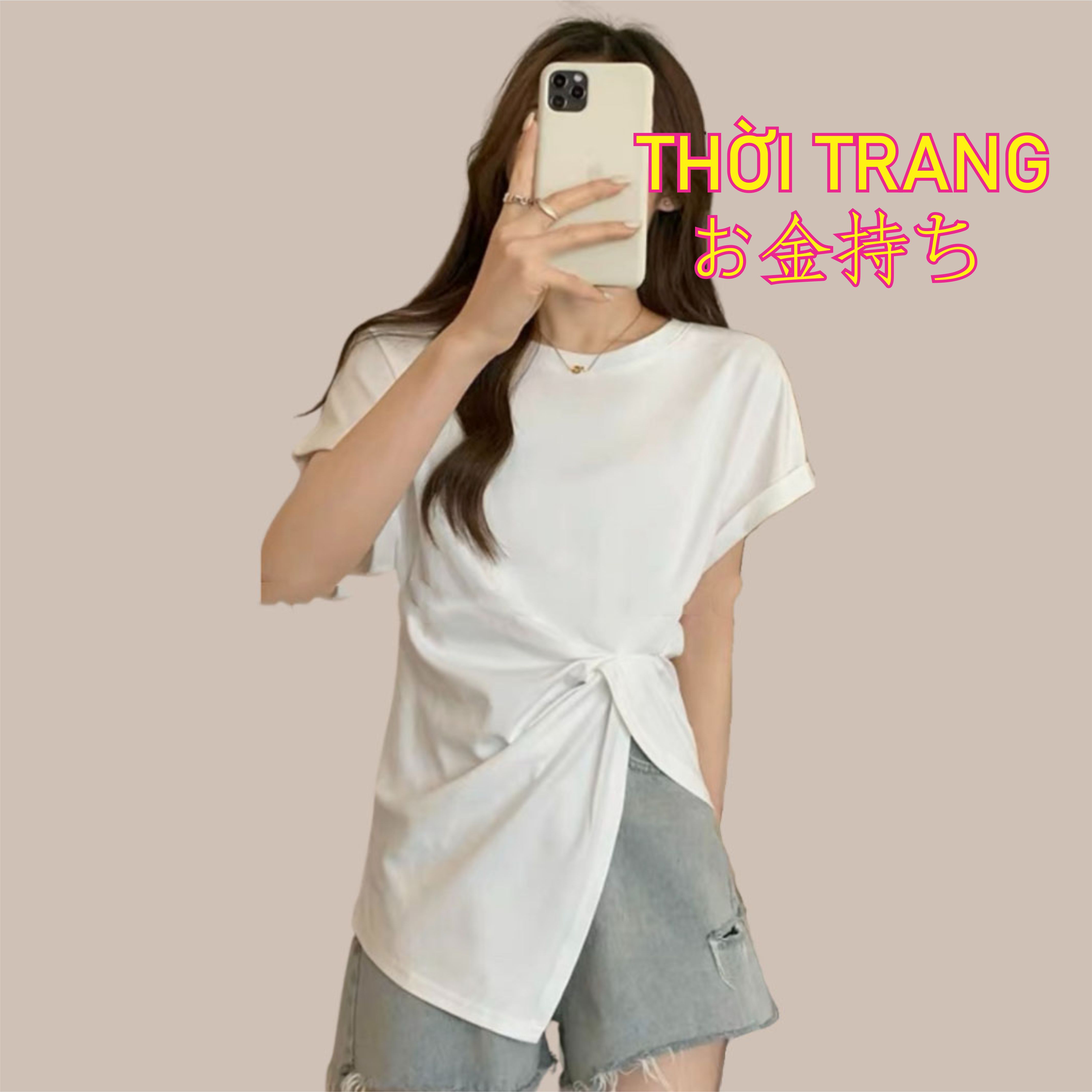 Áo thun nữ trơn cổ tròn nhúm eo có BIGSIZE có 3 mầu lựa chọn 3110