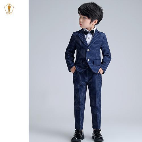Set bộ vest TRAZ công tử màu đen xanh sọc vest đầy tháng thôi nôi bé trai