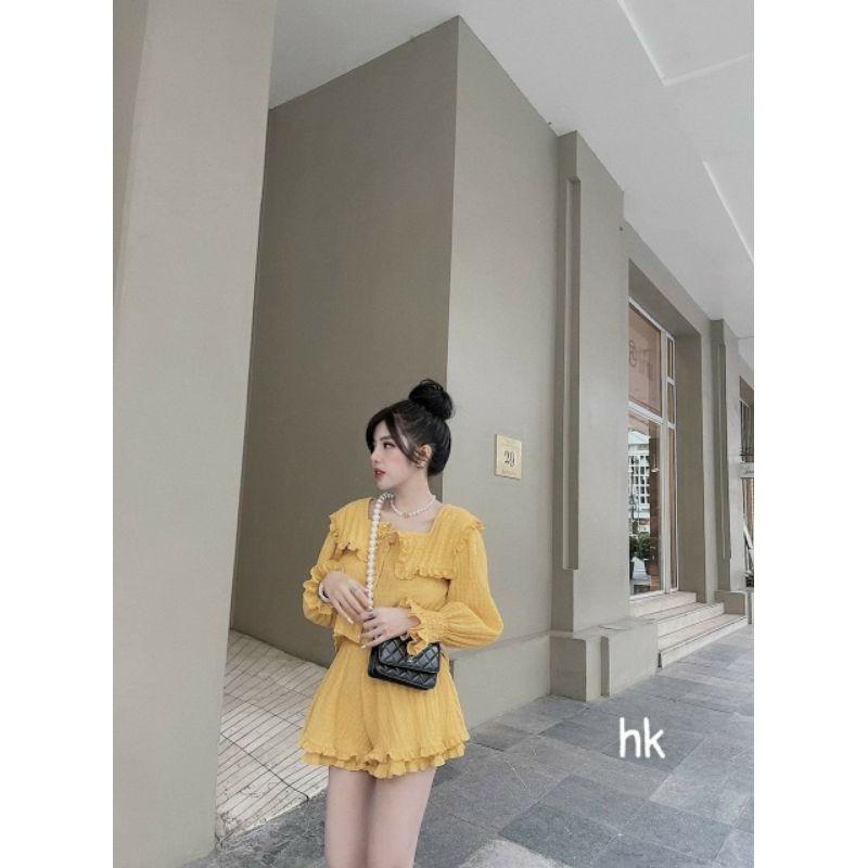 CẢ SET XINH SẮN Sét bộ xốp cộc cổ bẻ xinh xắn hàng hottrend
