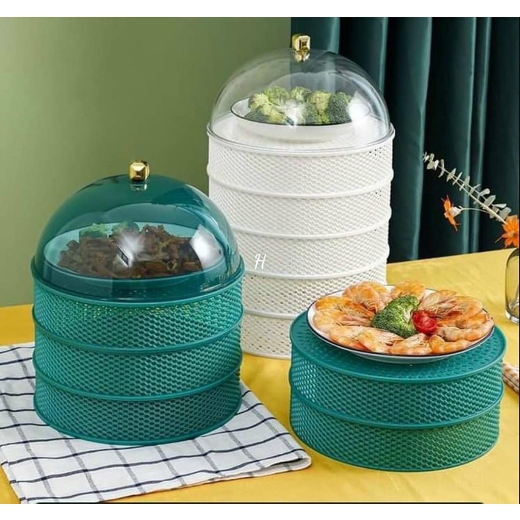Lồng bàn lưới 5 tầng màu xanh bảo quản thức ăn tránh côn trùng, vừa làm bộ giổ đa năng tiện lợi.
