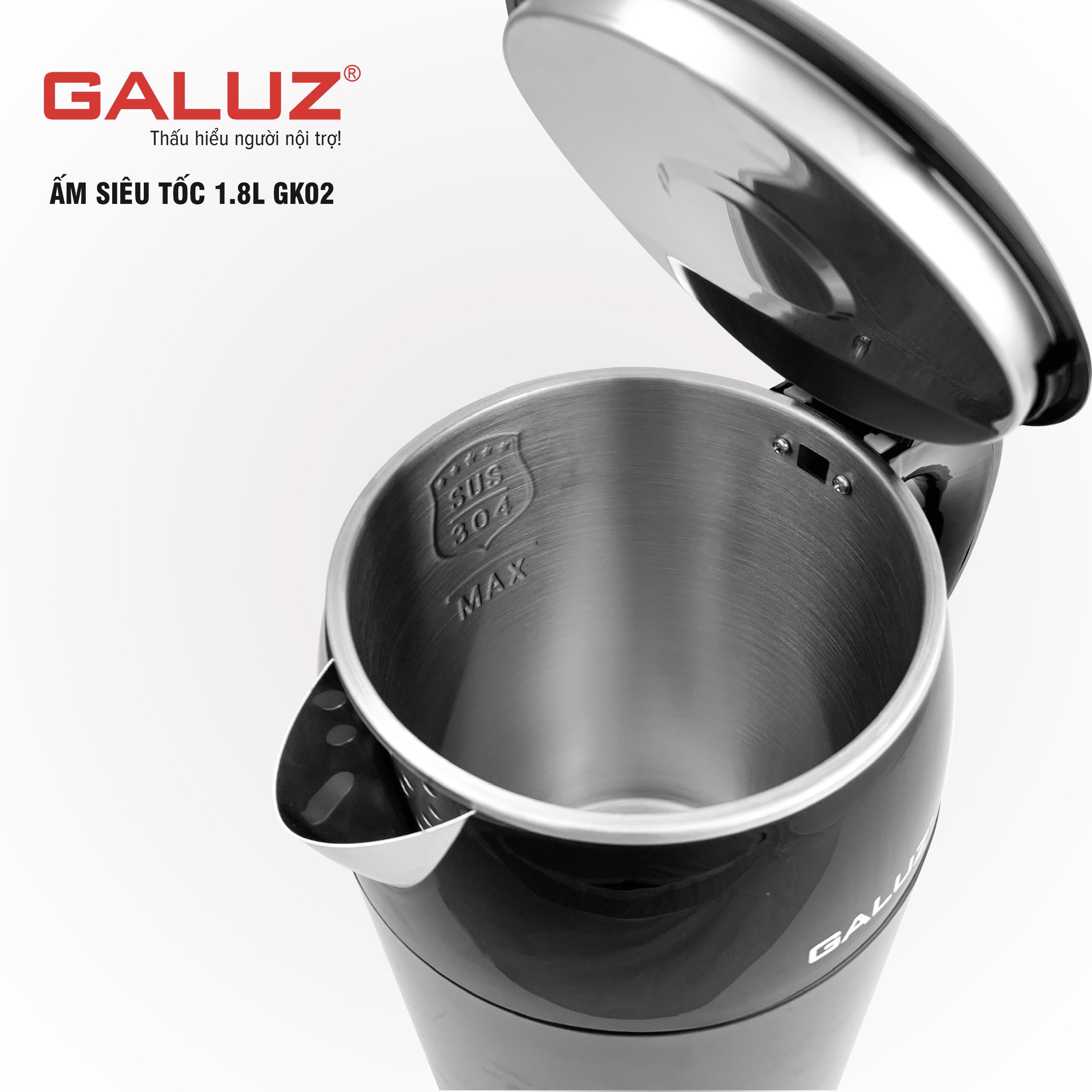 Ấm đun siêu tốc đun nước inox 2 lớp Galuz dung tích 1.8L công suất 1500W - Hàng chính hãng Galuz