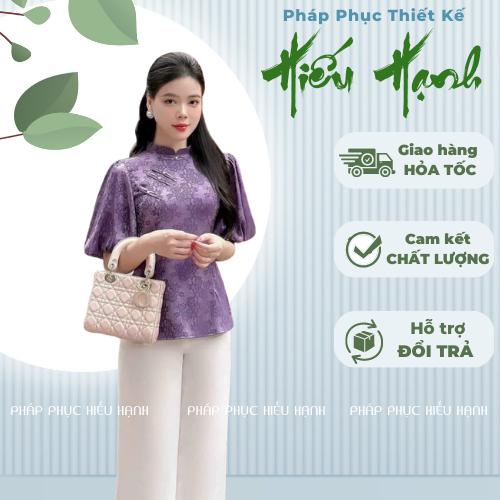 Pháp phục, đồ lam đi lễ chùa chất gấm thời thượng phối hợp quần lụa trắng - Pháp Phục Hiếu Hạnh