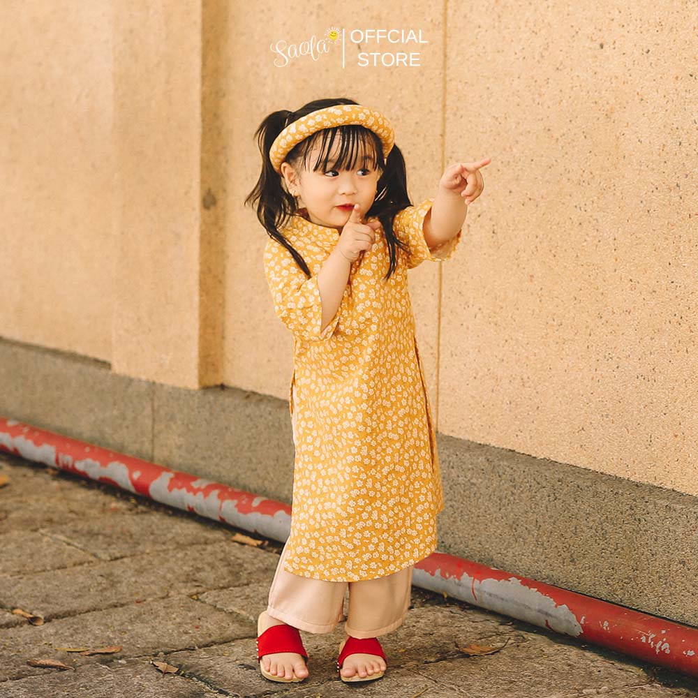 Áo Dài Tết Cách Tân Cho Bé Gái Hoạ Tiết Hoa Nhí - Áo Dài "An" - AD001 - SAOLA KIDS CLOTHING