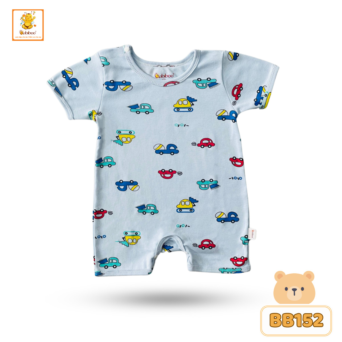 Bodysuit bé trai Babiboo áo liền quần họa tiết bé trai, bé gái vải cotton co dãn, thấm hút tốt BB152