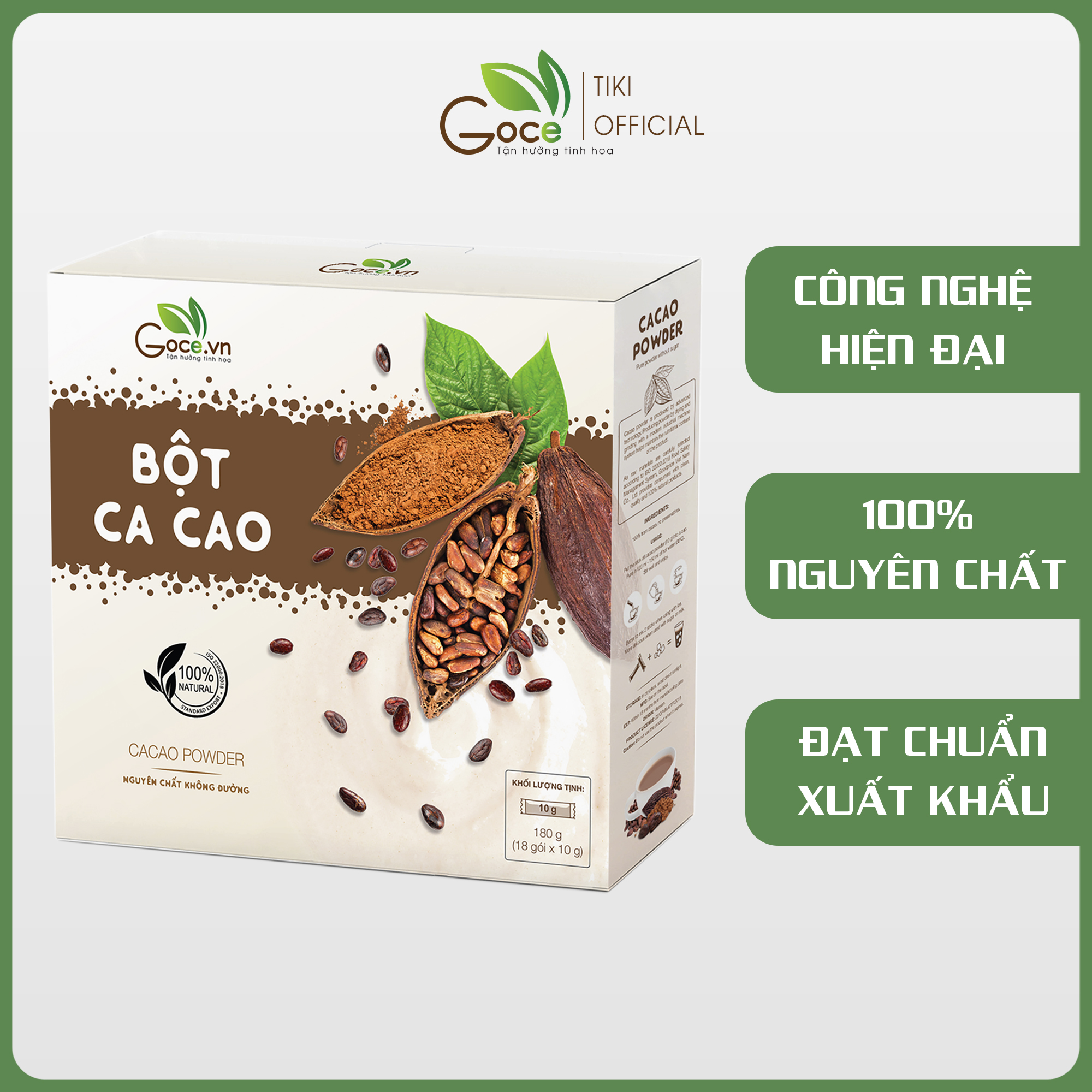 Bột ca cao nguyên chất Goce - 180g (18 gói x 10g)