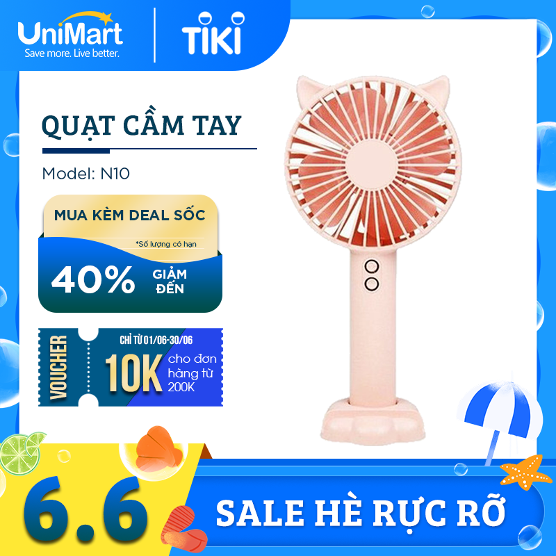 Quạt cầm tay tiện lợi gắn tai thỏ Damas N10 - Thiết kế dễ thương - Phù hợp tiêu chuẩn hiện đại