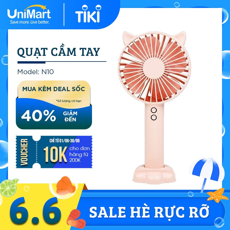 Quạt cầm tay tiện lợi gắn tai thỏ Damas N10 - Thiết kế dễ thương - Phù hợp tiêu chuẩn hiện đại (Giao màu ngẫu nnhiên)