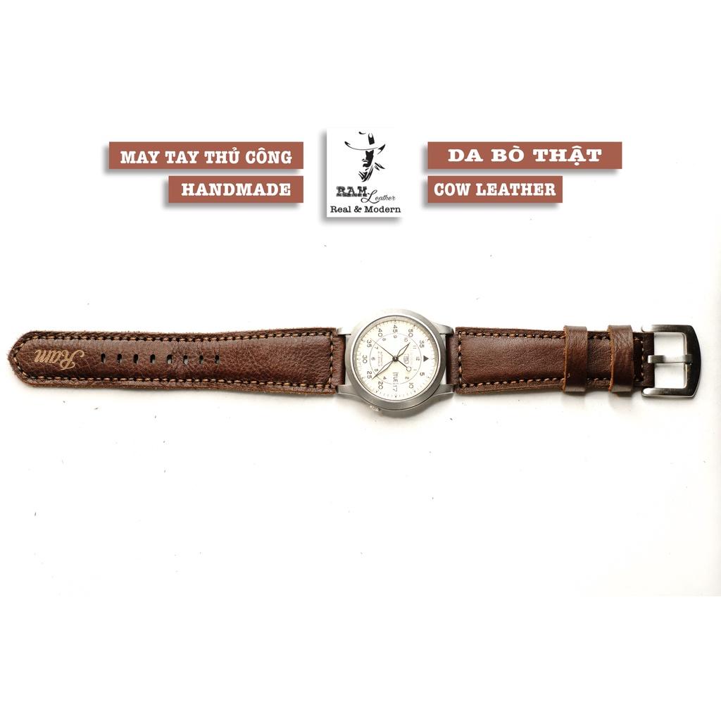 Dây đồng hồ da bò nâu socola handmade bền chắc cực đẹp đủ size RAM Leather 1981 - tặng khóa chốt và cây thay dây