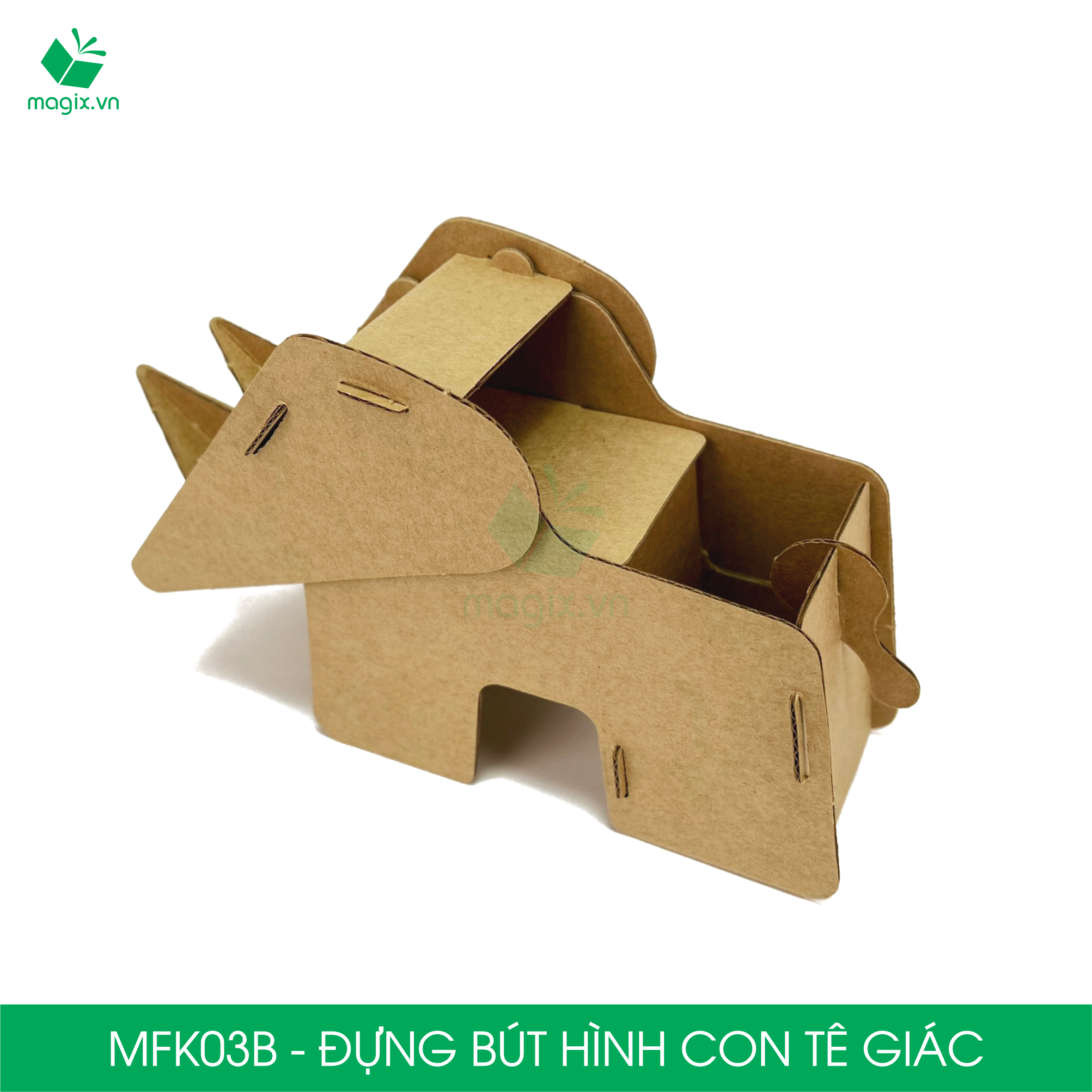 MFK03B - Đựng bút lắp ráp hình con tê giác, đồ đựng bút hình thú bằng giấy carton siêu cứng