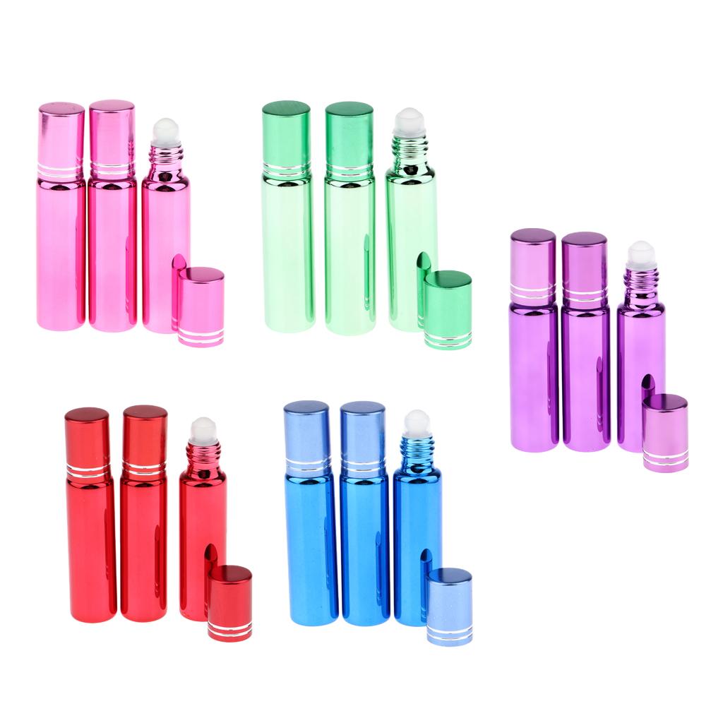 3x Empty Refillable Container Essential Oil Roller Bottles Glass Vials 10ml