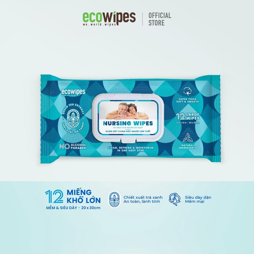 Combo 10 gói khăn giấy ướt vệ sinh NursingWipes gói 12 khăn size lớn 30x20cm hương trà xanh lau người lớn, người bệnh