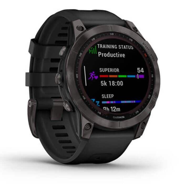 Đồng Hồ Thông Minh Garmin Fenix 7 Sapphire Solar Carbon Gray DLC Titanium with Black Band - Hàng Chính Hãng