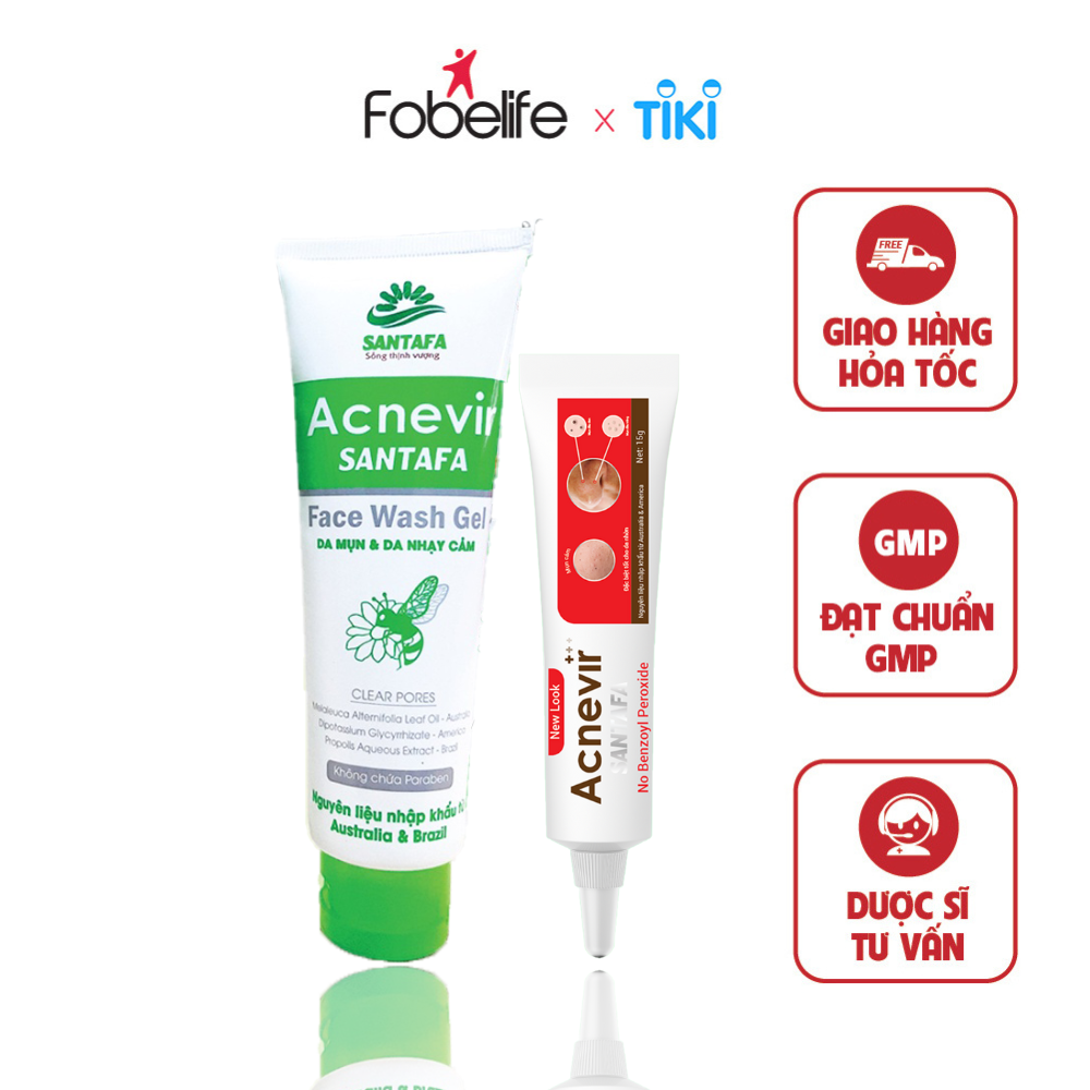 Combo Chăm Sóc Mụn Đầu Đen Da Nhờn gồm Sữa rửa mặt và Kem hỗ trợ giảm mụn đầu đen mụn cám Santafa