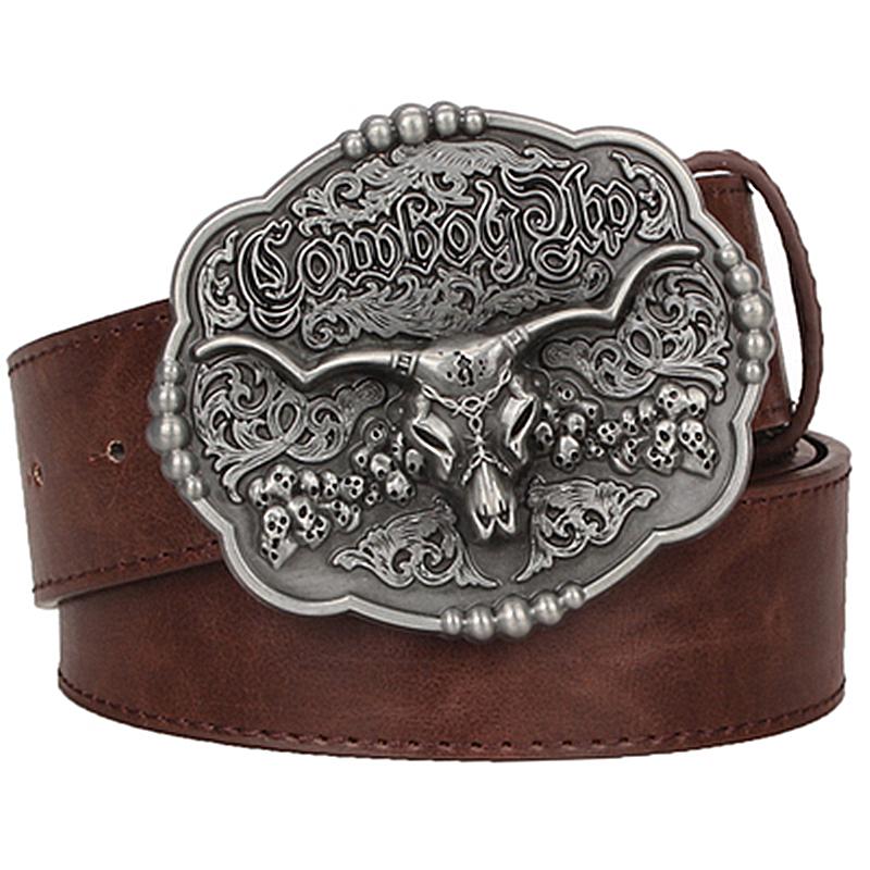 Thoáng Mát Texas Nam Da Bò Tauren Vintage Thắt Lưng Nam Hoang Dã Tây Da Bò Phong Cách Dây Thắt Lưng Nam Da Bò Đầu Lâu Eo quần Jean Dây Đeo