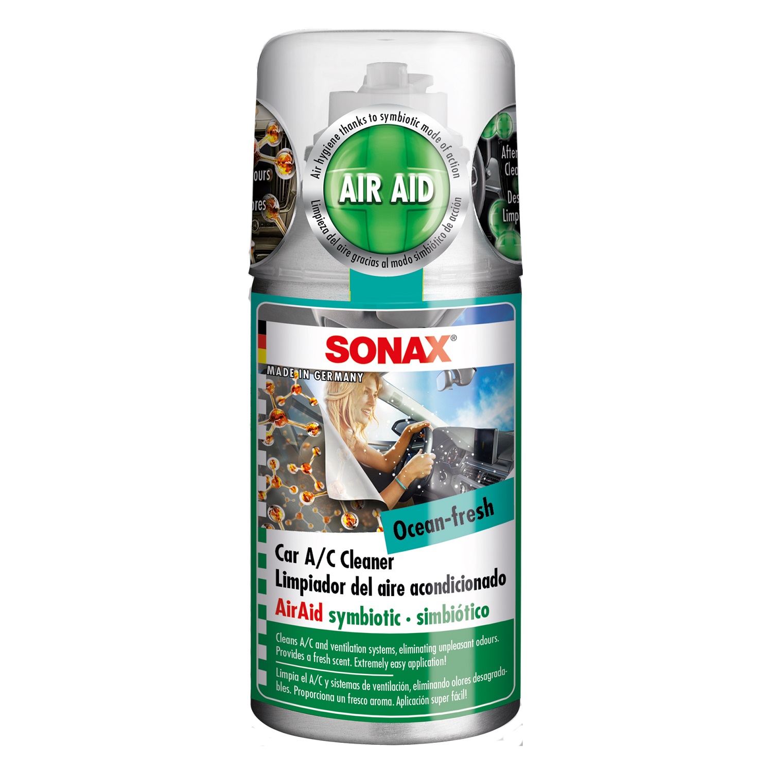 Bộ 3 món khửi mùi, giúp thơm xe bao gồm vệ sinh dàn lạnh, xịt khử mùi động và xịt vệ sinh nội thất tạo mùi thơm dịu nhẹ Sonax SO-CBTX - Tặng khăn lau ô tô chuyên dụng