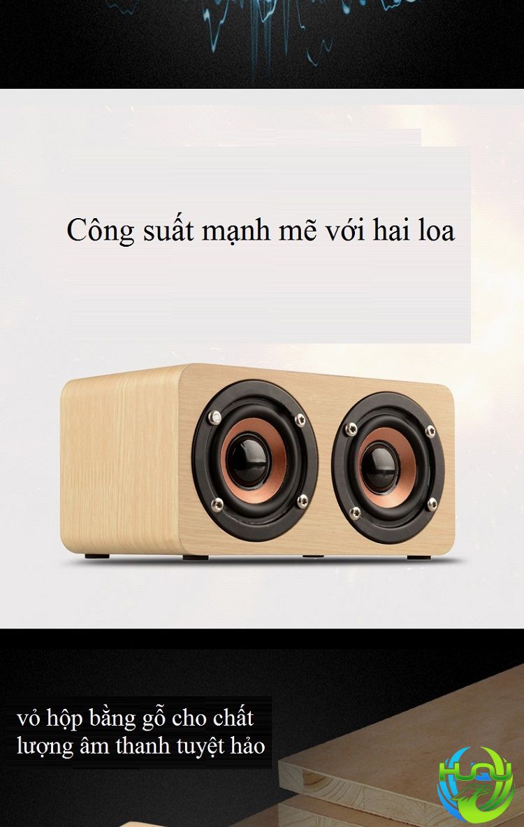 Loa Bluetooth Không Dây Cao Cấp Huqu HQ-W5 Hỗ Trợ Cổng AUX Thẻ Nhớ , Nghe FM - Hàng Chính Hãng