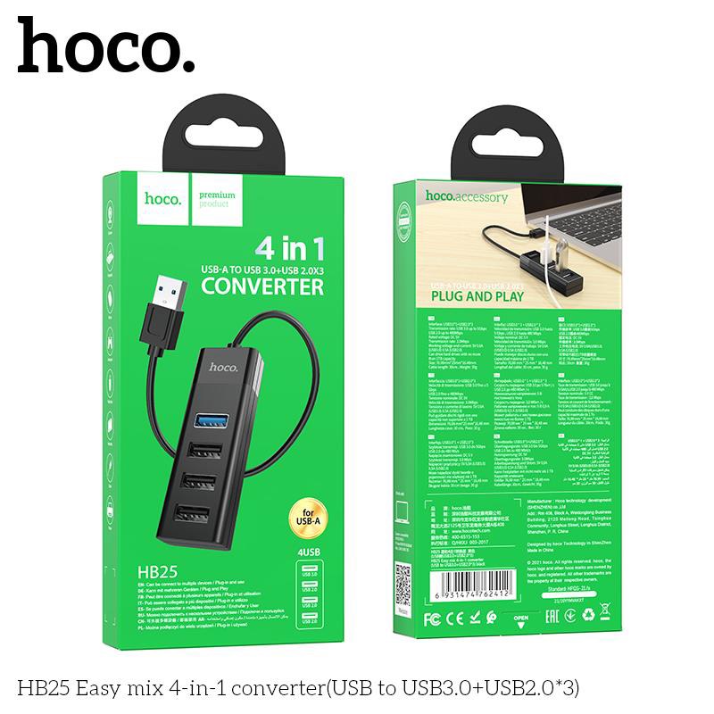 Hub chia cổng USB 2.0 &amp; USB 3.0 Hoco HB25, bộ chuyển đổi từ Type C ra nhiều cổng USB hàng chính hãng Hoco