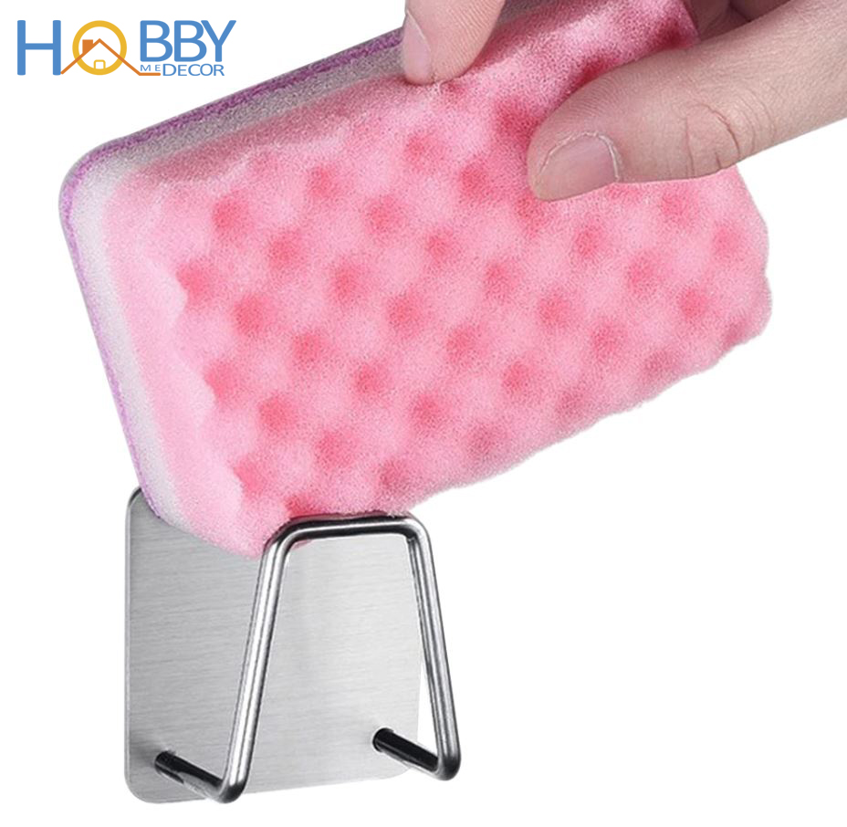 Bộ 2 Móc treo đồ rửa chén, nắp chậu rửa Inox 304 dán tường gạch men hoặc chậu rửa - không rỉ sét và kèm keo dán - HOBBY MCX2