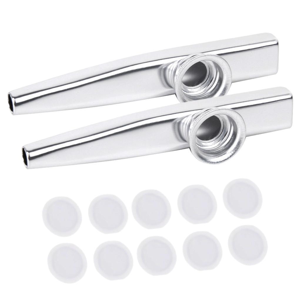 2 Pieces Silver Metal Kazoo With 10 Diaphragms Mouth Flute Harmonica Kids Party Musical Instrument Toys