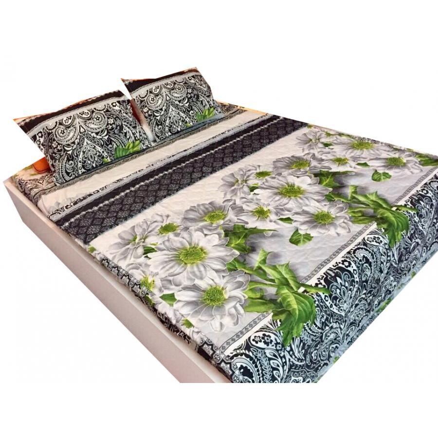Bộ ga gối Cotton Poly hoa 3D - 1m6 x 2m