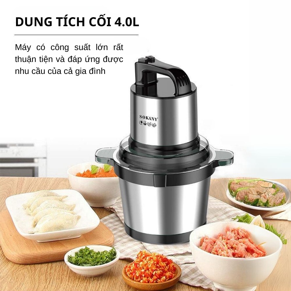 Máy xay thịt, máy xay tói ớt đa năng công suất mạnh mẽ 800W SOKANY SK-7028, dung tích 4L, cối INOX 304 - HÀNG CHÍNH HÃNG - DELIYA