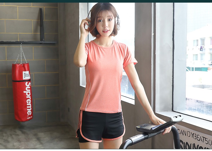 Set bộ đồ tập gym, yoga, aerobic nữ Linda018 áo thun quần đùi 2 lớp