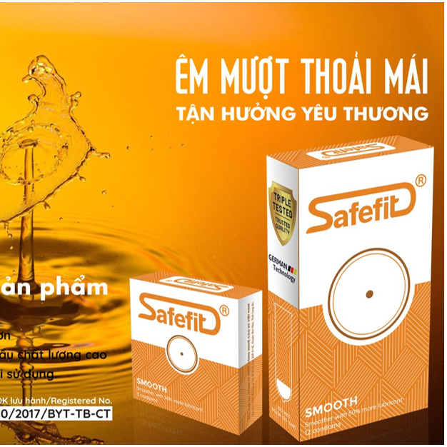 Bao cao su mỏng nhiều chất bôi trơn Safefit Smooth - hộp 12 chiếc