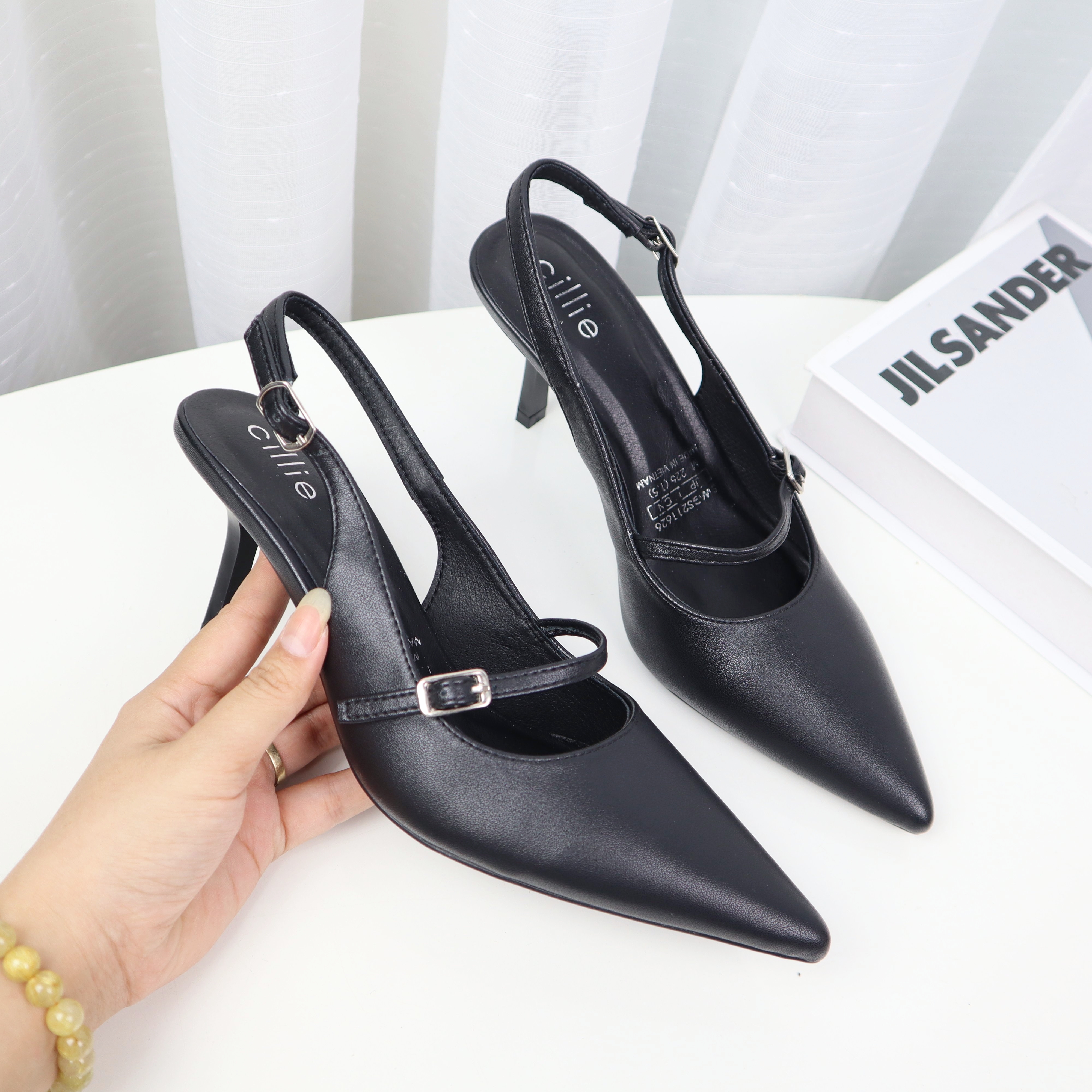 Giày Cao Gót Slingback Nữ Cillie Mũi Nhọn Mềm Mại Gót Cao Chắc Chắn 1228