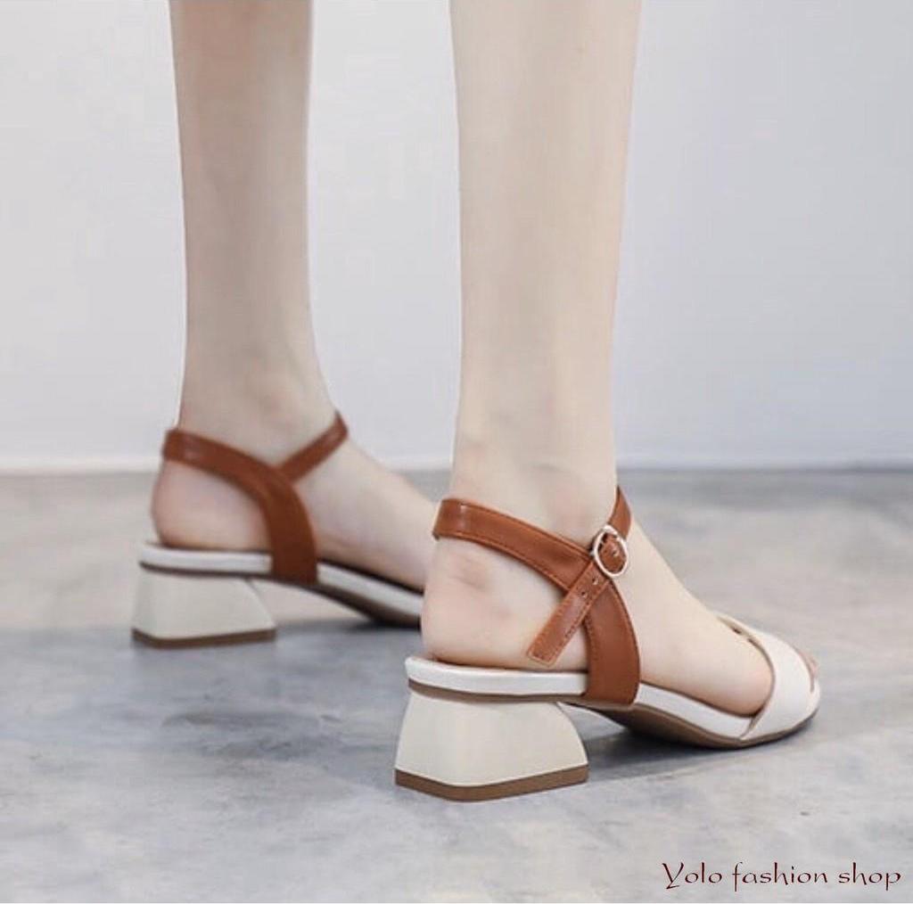 [Kèm Hình thật] S31_Sandal nữ quai ngang phối màu đế 3cm thời trang cao cấp