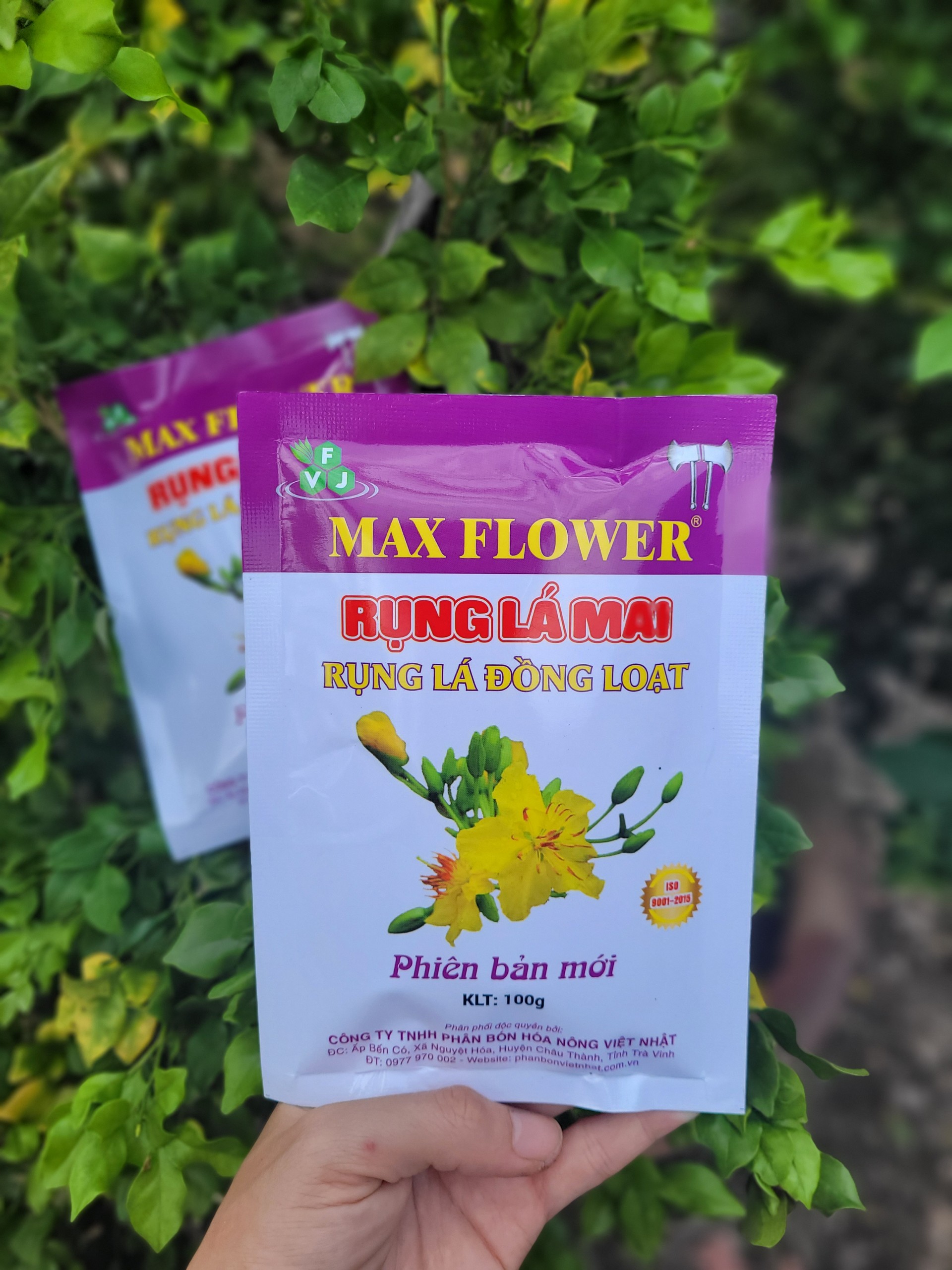Phân bón MAX FLOWER RỤNG LÁ MAI giúp rụng lá đồng loạt, không hại cây, giảm công lặt lá gói 100 gram