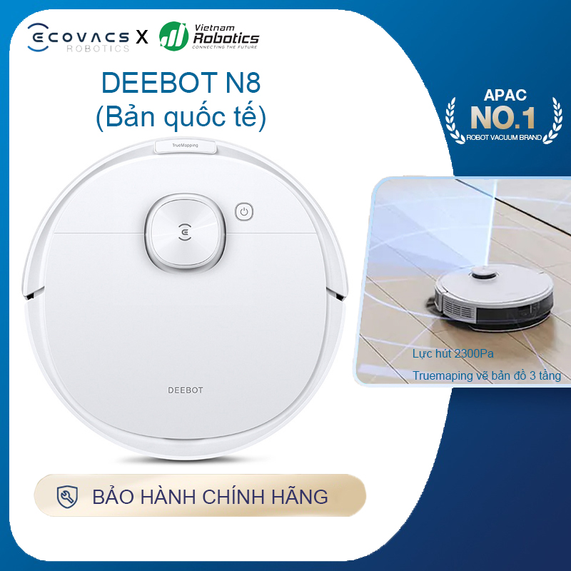 Robot Hút Bụi Ecovacs Deebot N8 Thông Minh Công Nghệ Quét Laser Thiết Lập Bản Đồ TrueMapping , Lực Hút Lớn Lên Tới 2300pa - Hàng Chính Hãng