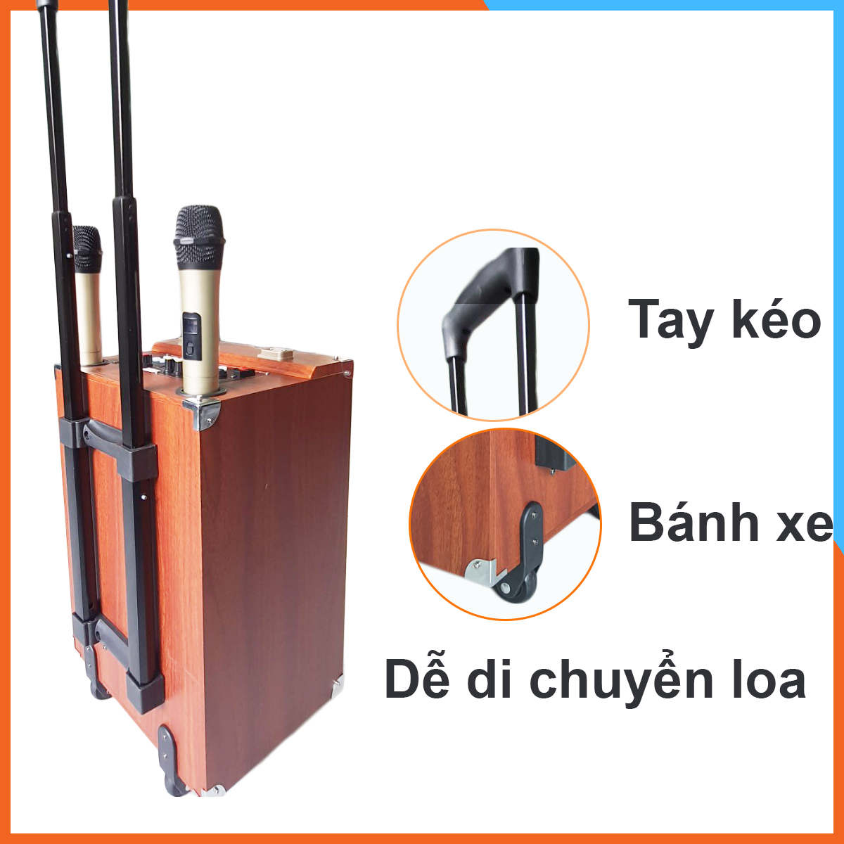 Loa Kéo  Karaoke Jagumax KS252 2.5 Tấc Đọc Được Usb Thẻ Nhớ guitar Công Suất 200w Tay Kéo Vân Gỗ Tặng 2 Mic Bluetooth Tiện Dụng hàng chính hãng