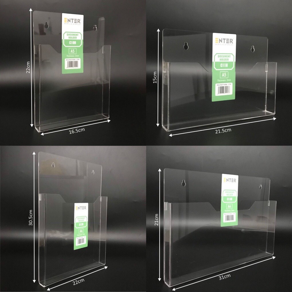 Kệ mica nhiều giấy treo tường Enter C13H 30x21cm A4 ngang, hông 25mm, có hậu mica