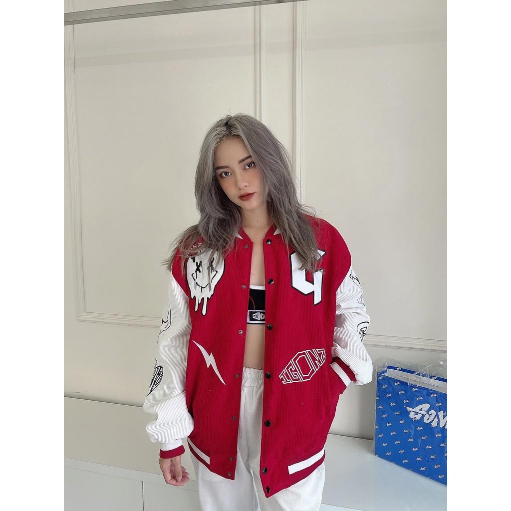 Áo Khóac Form Rộng Nhung Tâm Jacket Varsity Graffiti V4