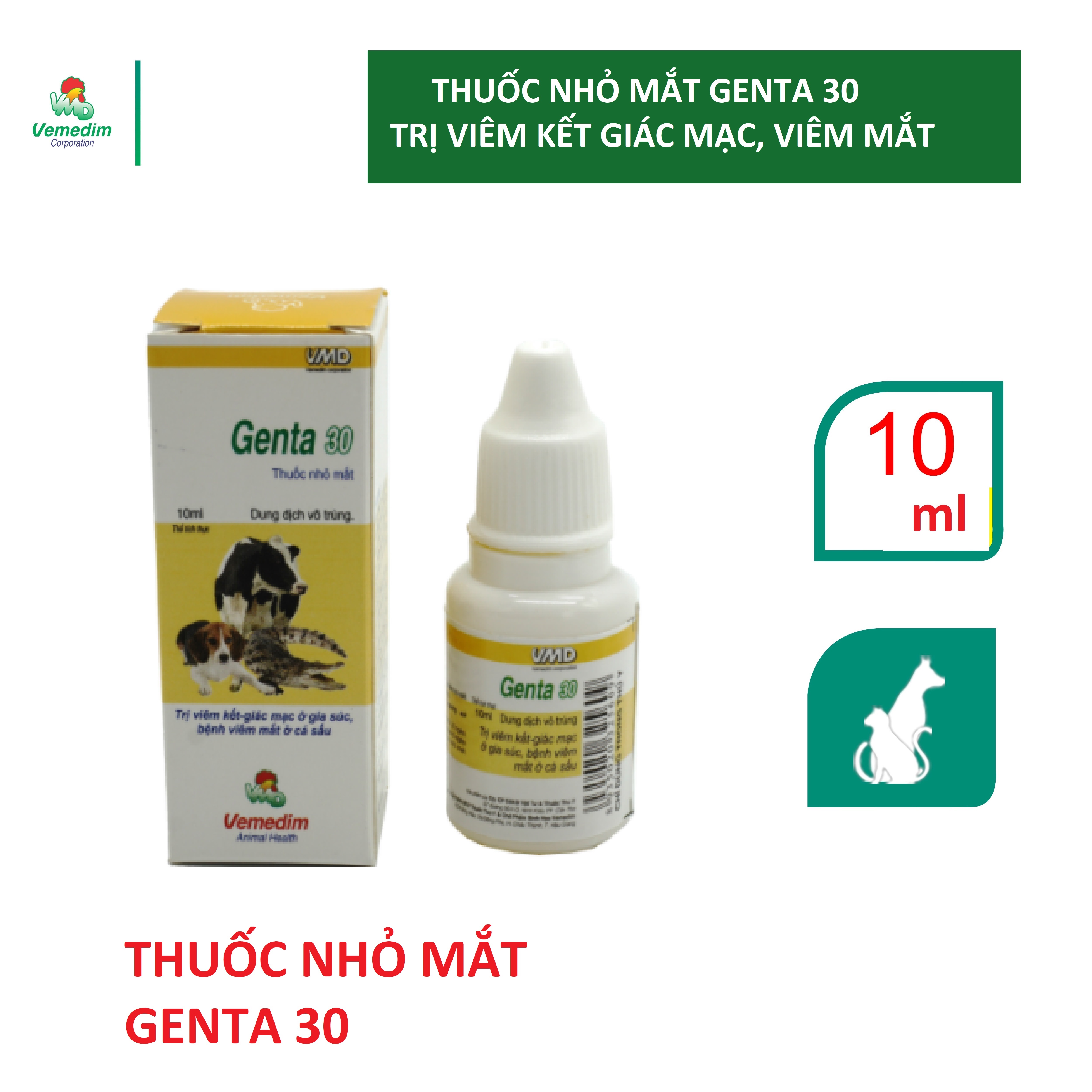 Vemedim Genta 30 thuốc nhỏ mắt chó, mèo, chai 10ml