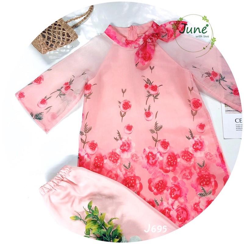 Áo Dài Hồng Cách Điệu Bé Gái