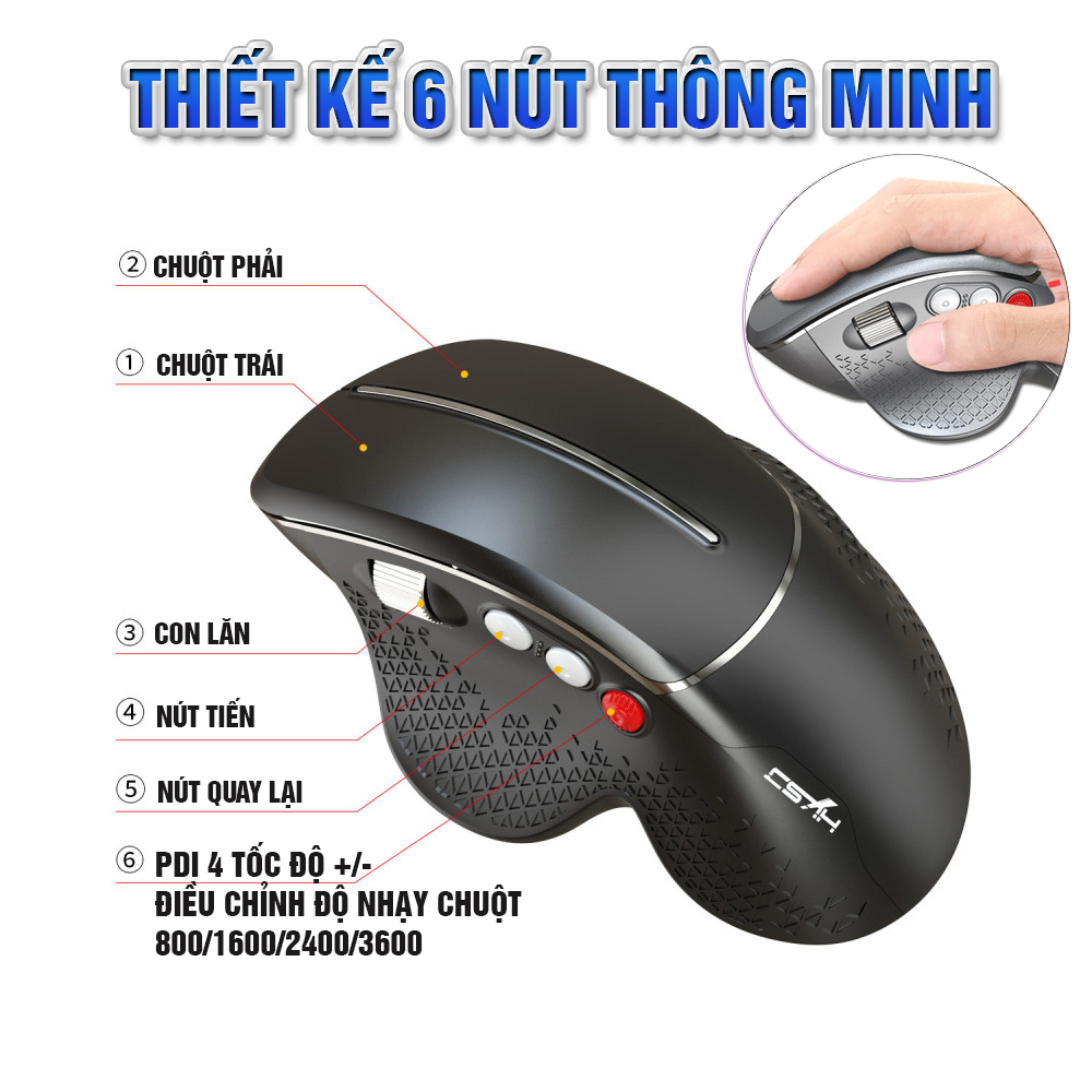 Chuột không dây Wireless 2.4G, DPI điều chỉnh 4 cấp, cho Gaming, văn phòng, 6 nút Dan House HXSJ T32 + Tặng Pin AA – Hàng chính hãng