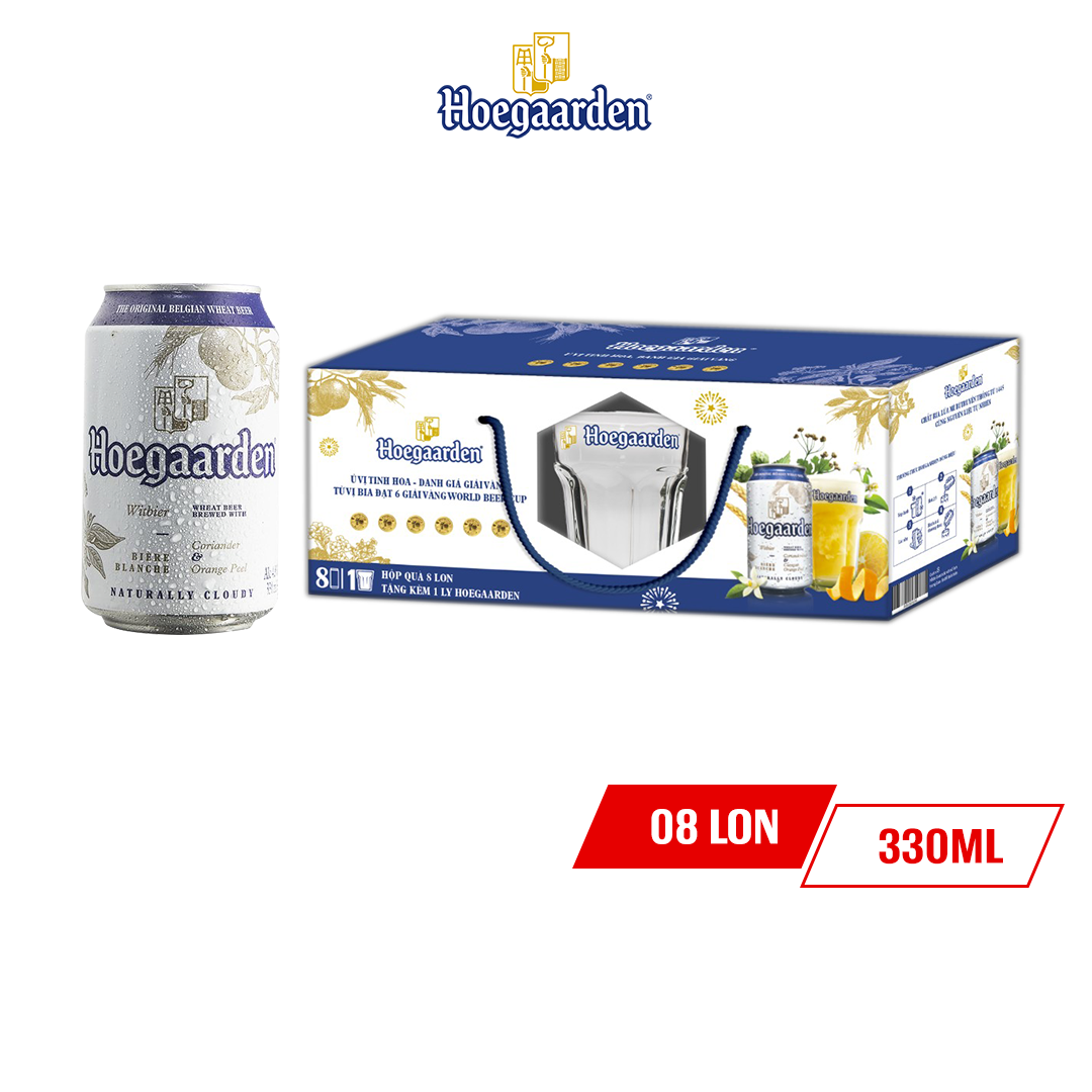 Bia Hoegaarden White Hộp 8 Lon (330ml/Lon) - Tặng 1 Ly Thủy Tinh Hoegaarden